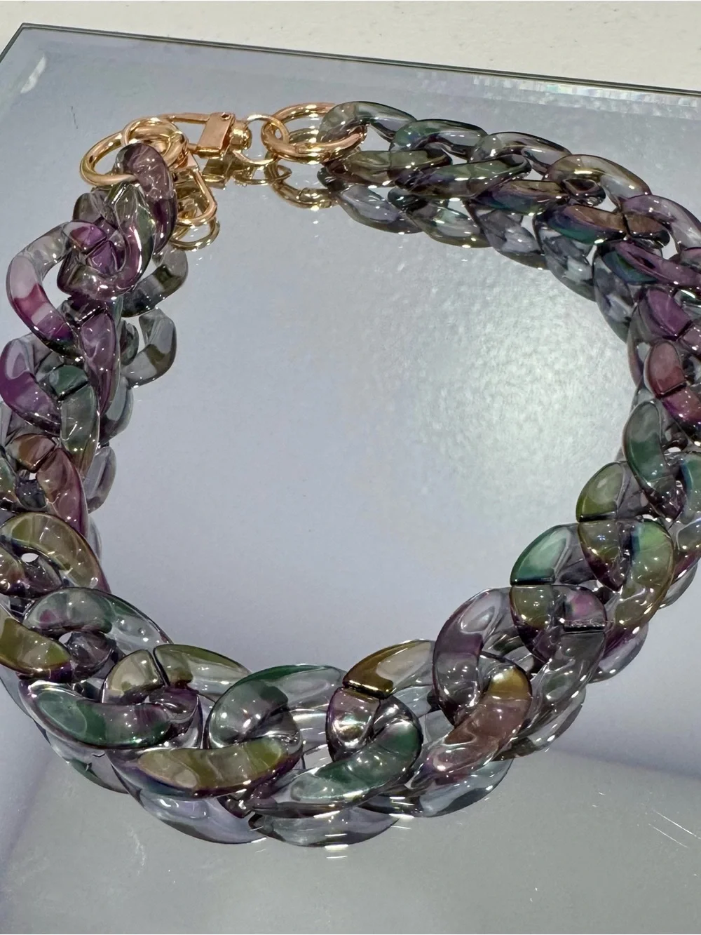 New Gray Iridescent Bag Chain 18 inches with Gold Hardware